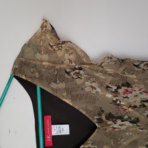 Ann Klein 100% silk floral midi maxi dress, flutter sleeve, women's size 14 - Picture 4 of 8